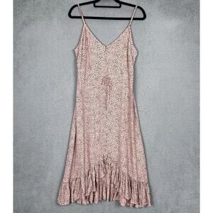 Rails Frida Dress Womens Medium Pink Black Rose Spotted Sleeveless Midi High Low